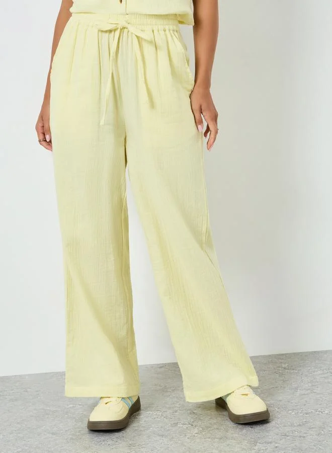 Styli Women Yellow Wide Leg Trousers with Drawstring